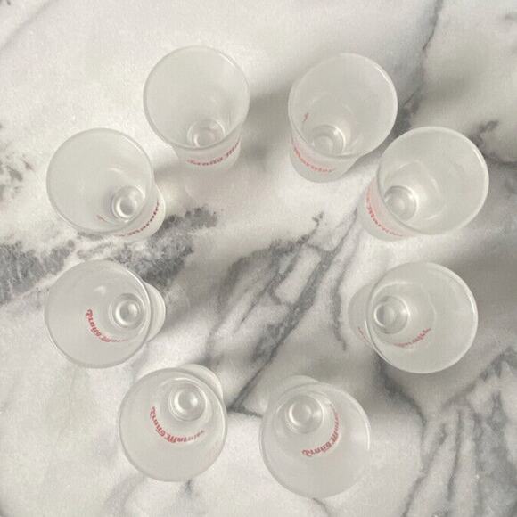 RARE Vintage Grand Marnier Shot Glasses Set of 8 Frosted White La Vie Red - Picture 3 of 8